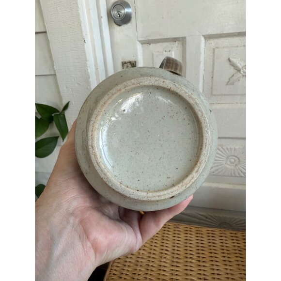 Vintage MCM Midcentury Stoneware Gray and Blue Water Pitcher - Picture 5 of 8